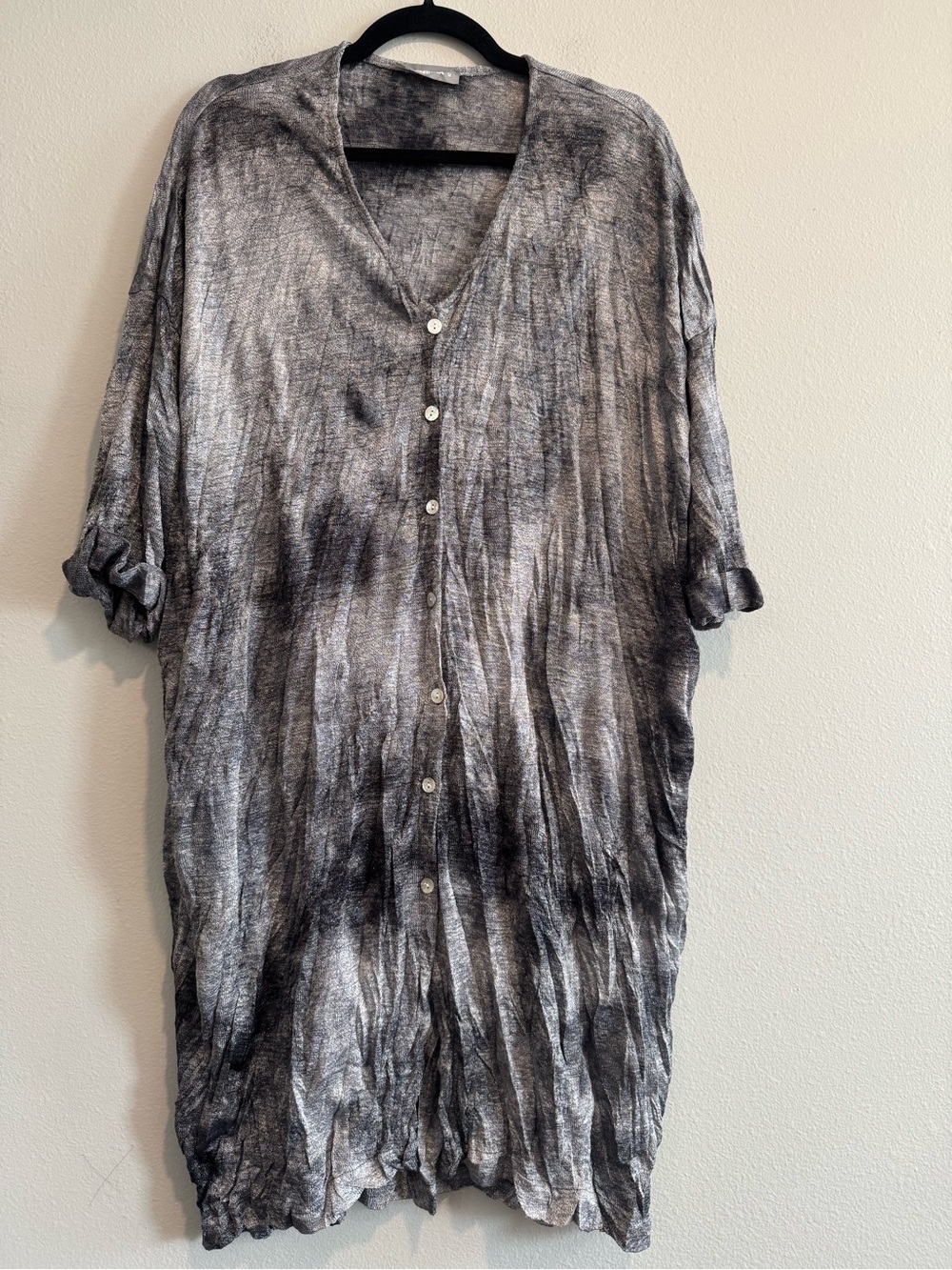 Alembika Crinckle Tie Dye Knit Button Front Dress M Lagenlook Boho Artsy